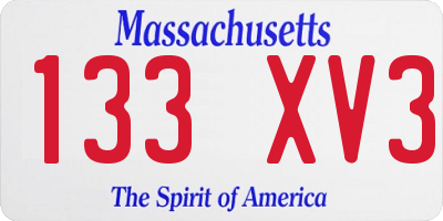 MA license plate 133XV3