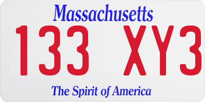 MA license plate 133XY3