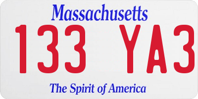 MA license plate 133YA3