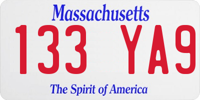 MA license plate 133YA9