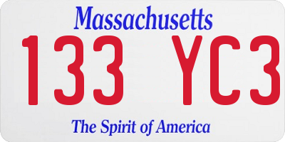 MA license plate 133YC3