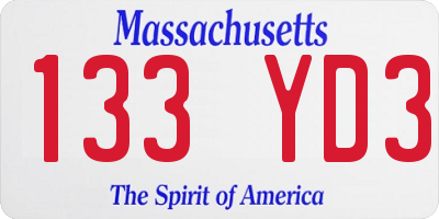 MA license plate 133YD3