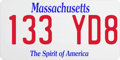 MA license plate 133YD8