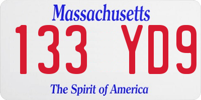 MA license plate 133YD9