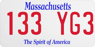 MA license plate 133YG3
