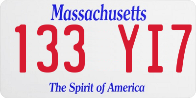 MA license plate 133YI7