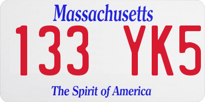 MA license plate 133YK5