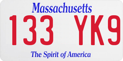 MA license plate 133YK9