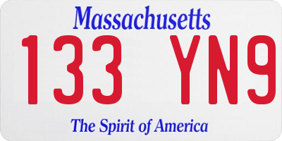MA license plate 133YN9