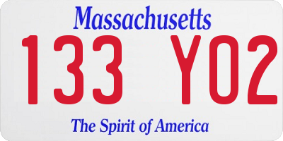 MA license plate 133YO2
