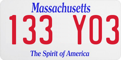 MA license plate 133YO3