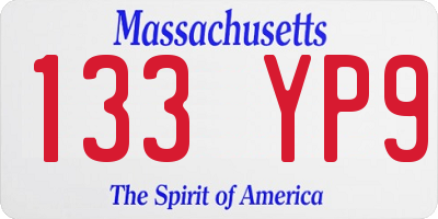MA license plate 133YP9