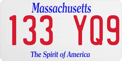 MA license plate 133YQ9