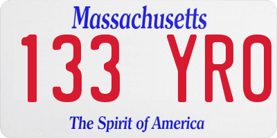 MA license plate 133YR0
