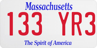 MA license plate 133YR3