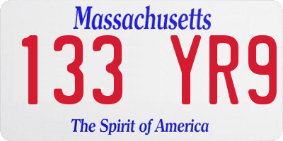 MA license plate 133YR9