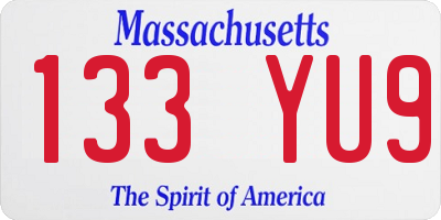 MA license plate 133YU9