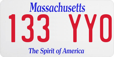 MA license plate 133YY0