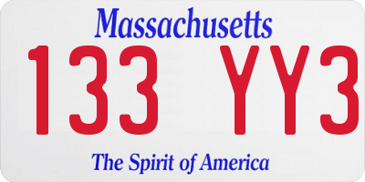 MA license plate 133YY3