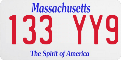MA license plate 133YY9