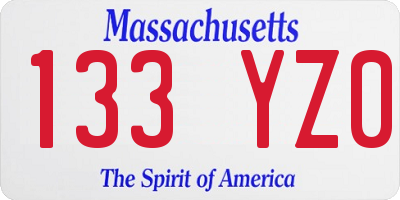 MA license plate 133YZ0
