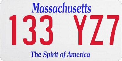 MA license plate 133YZ7
