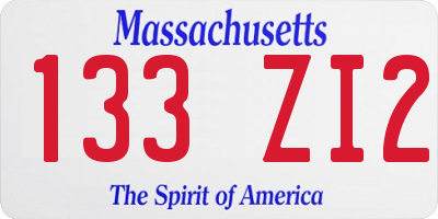 MA license plate 133ZI2