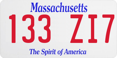 MA license plate 133ZI7