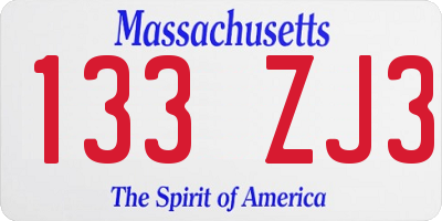 MA license plate 133ZJ3