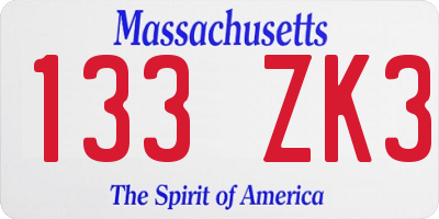 MA license plate 133ZK3