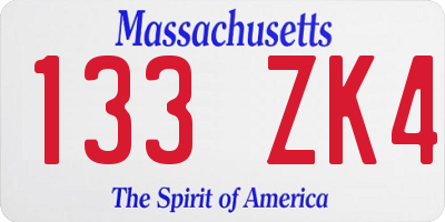 MA license plate 133ZK4