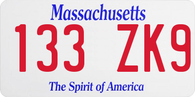 MA license plate 133ZK9