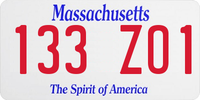 MA license plate 133ZO1