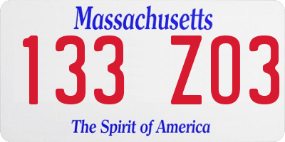 MA license plate 133ZO3