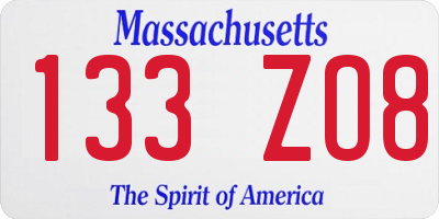 MA license plate 133ZO8