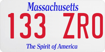 MA license plate 133ZR0