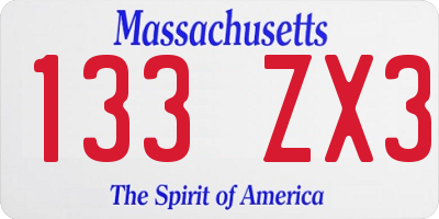 MA license plate 133ZX3