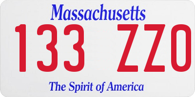 MA license plate 133ZZ0