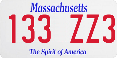 MA license plate 133ZZ3