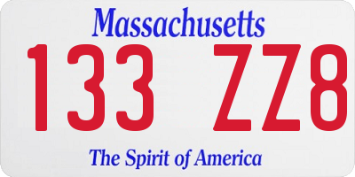 MA license plate 133ZZ8
