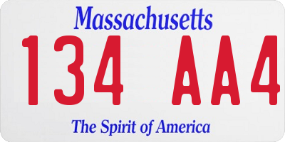 MA license plate 134AA4