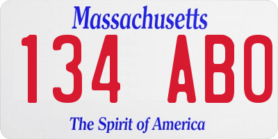MA license plate 134AB0