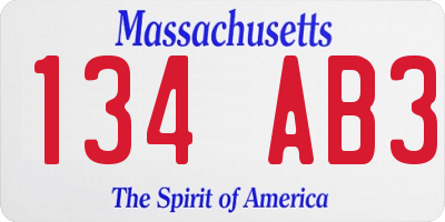 MA license plate 134AB3