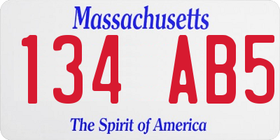 MA license plate 134AB5