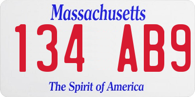 MA license plate 134AB9