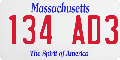 MA license plate 134AD3
