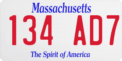 MA license plate 134AD7
