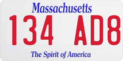 MA license plate 134AD8