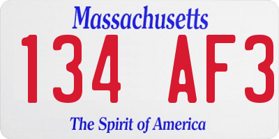 MA license plate 134AF3