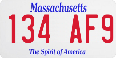 MA license plate 134AF9